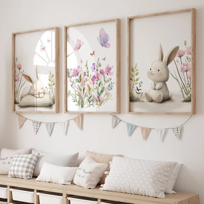 Bunny Floral Wall Art Print – Kids Nursery Poster
