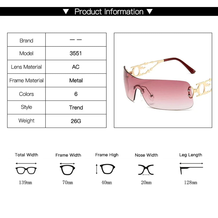Rimless Y2K Shield Sunglasses – UV400 Wraparound Unisex