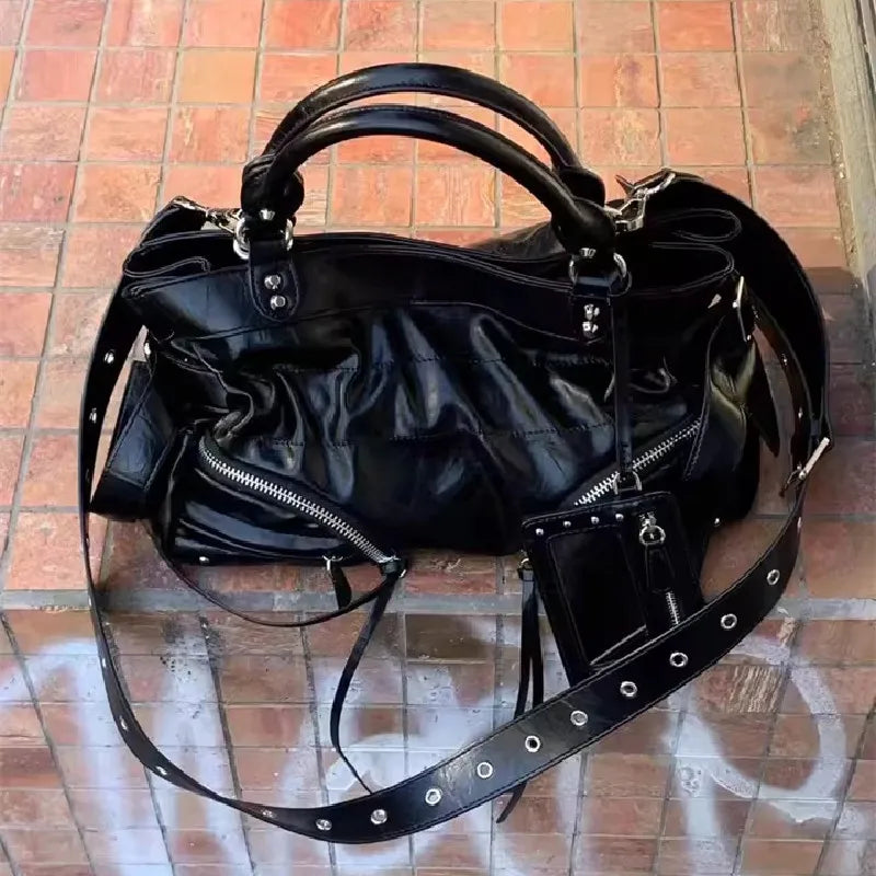 Punk Studded Shoulder Bag – Women's Y2K Gothic PU Leather Handbag with Rivets