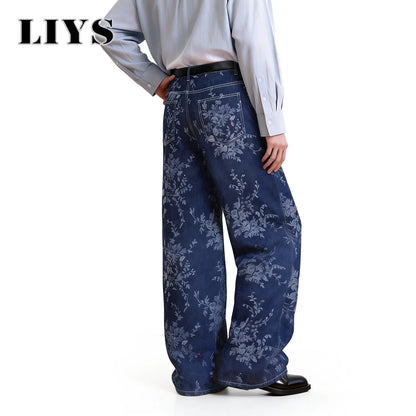 Orchid Jacquard Baggy Wide Leg Jeans – Korean Retro Denim