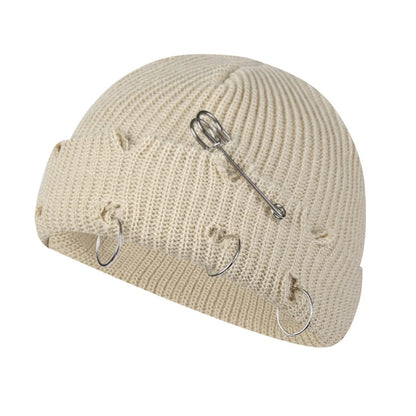Gothic Punk Knitted Beanie – Y2K Unisex Skull Cap with Pins