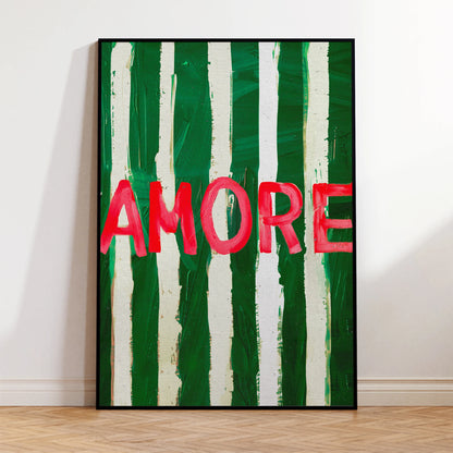 Amore Vintage Green Stripe Wall Art Print – Canvas Poster