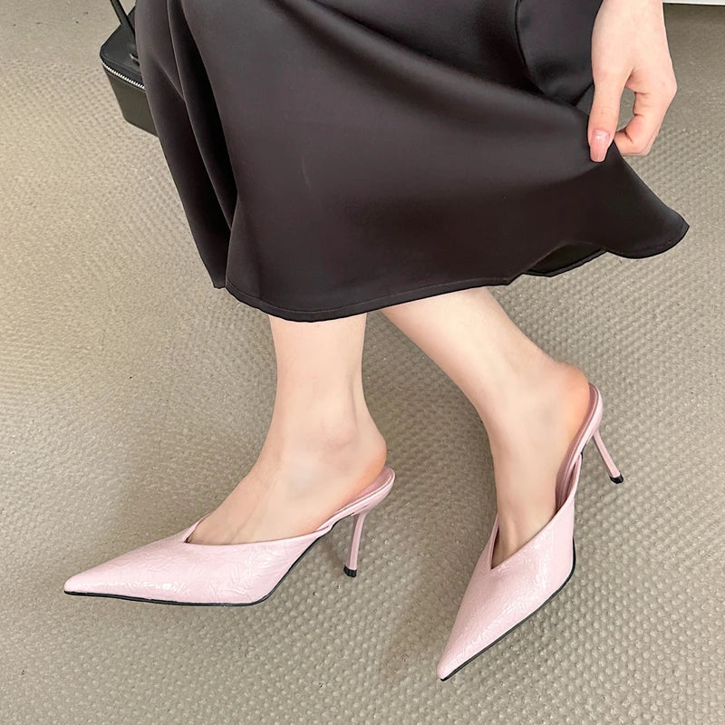 Women's Pointed-Toe Mule Heels – Elegant Thin Heel Dress Sandal