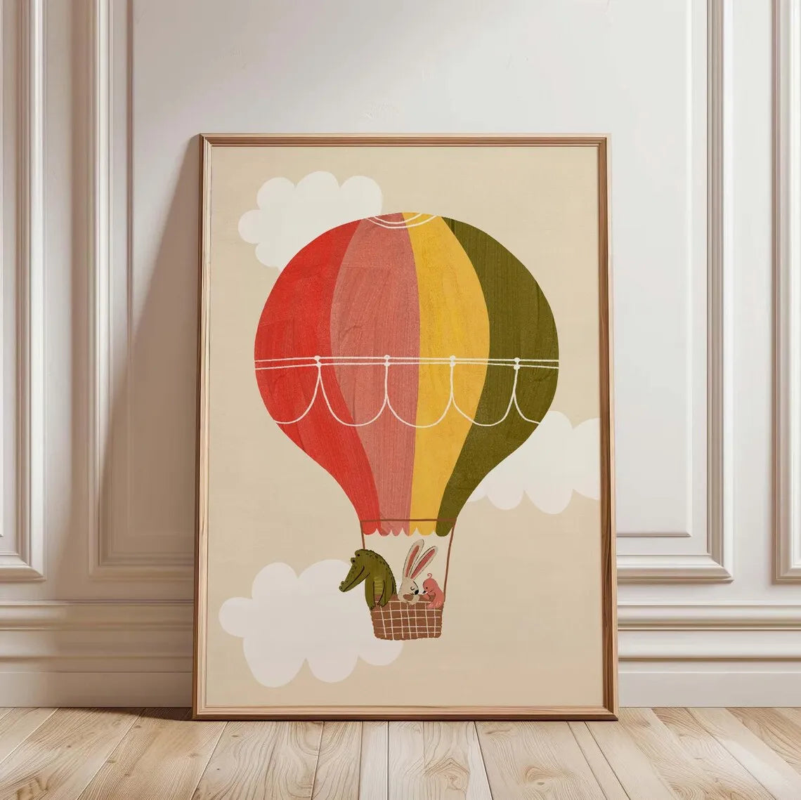 Hot Air Balloon Nursery Wall Art Print – Kids Animal Poster