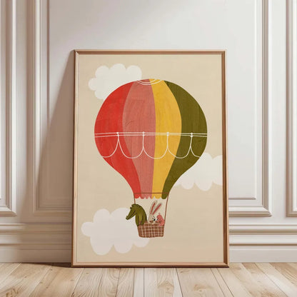 Hot Air Balloon Nursery Wall Art Print – Kids Animal Poster