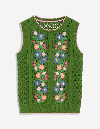Floral Embroidered Knit Sweater Vest for Women – Crochet Tank