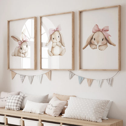 Pink Bow Bunny Wall Art Print – Kids Room Nursery Poster