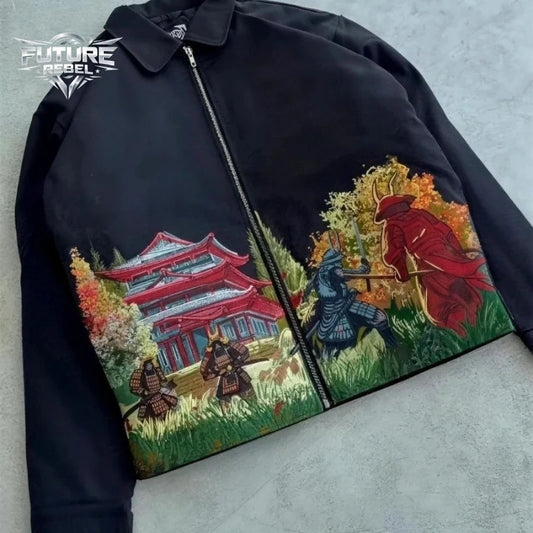 Samurai Embroidery Bomber Jacket – Harajuku Y2K Streetwear