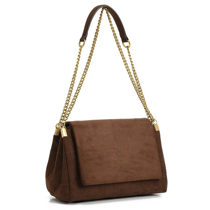 Suede Chain Shoulder Bag for Women – Vintage Luxury Crossbody