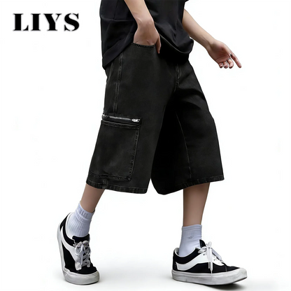 Men's Baggy Cargo Denim Shorts – Multi-Pocket Streetwear