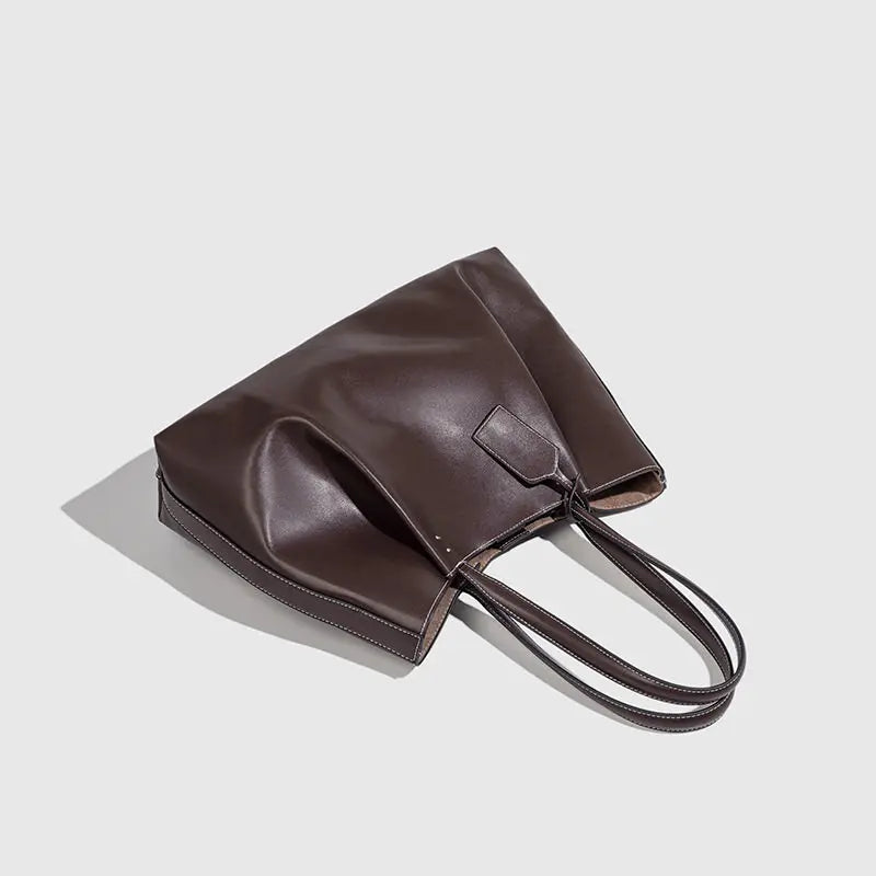 Ruched PU Leather Handbag for Women – Large Shoulder Bag
