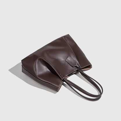 Ruched PU Leather Handbag for Women – Large Shoulder Bag