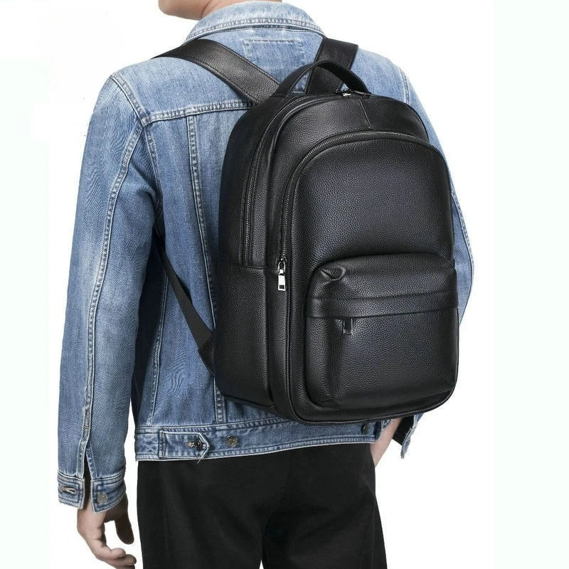 Genuine Leather Men's Backpack – Slim Business Laptop Bag