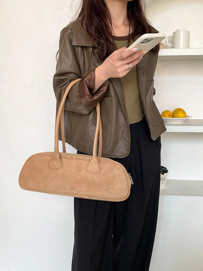 Vintage Blue Women High Street Suede Surface Chic Casual Handbag