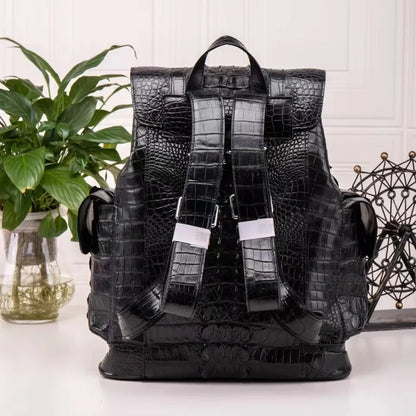 Crocodile Skin Genuine Leather Men's Backpack – Luxury Black Bag
