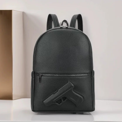 Genuine Leather Men's Backpack with Embossed Detail
