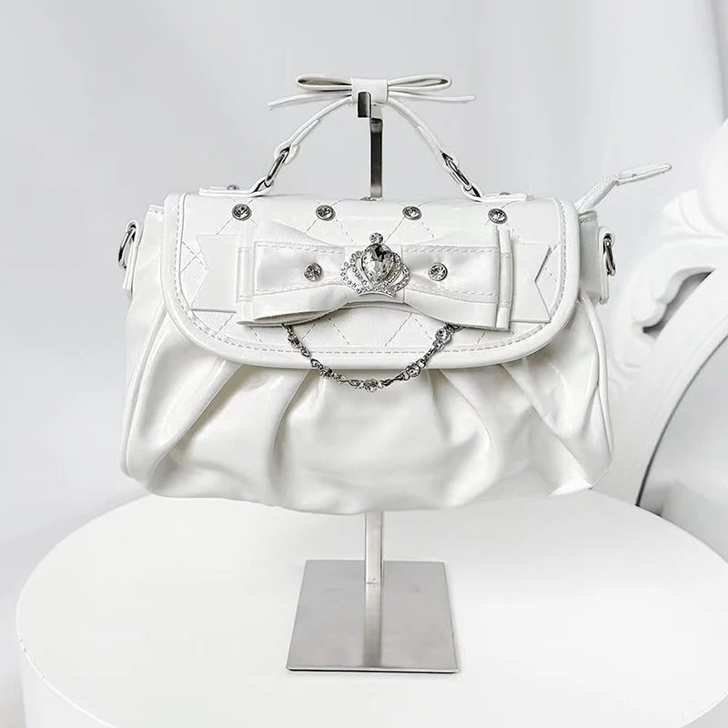 Elegant Pink Bow Rhinestone Underarm Bag
