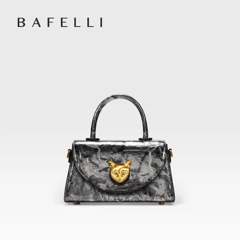 Designer Leather Top Handle Bag with Gold Fox Clasp