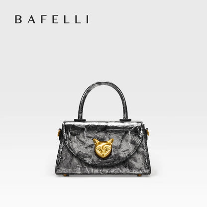 Designer Leather Top Handle Bag with Gold Fox Clasp