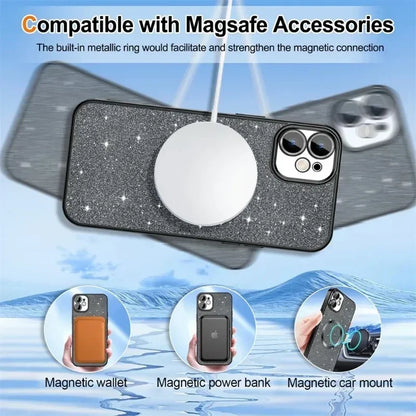 Electroplate Glitter MagSafe iPhone Case for iPhone 11 12 13 14 15 16 17 Series
