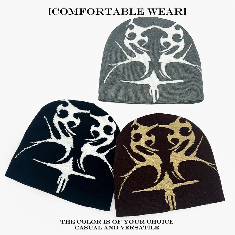 Flame Jacquard Beanie Hat – Unisex Hip Hop Knit Cap