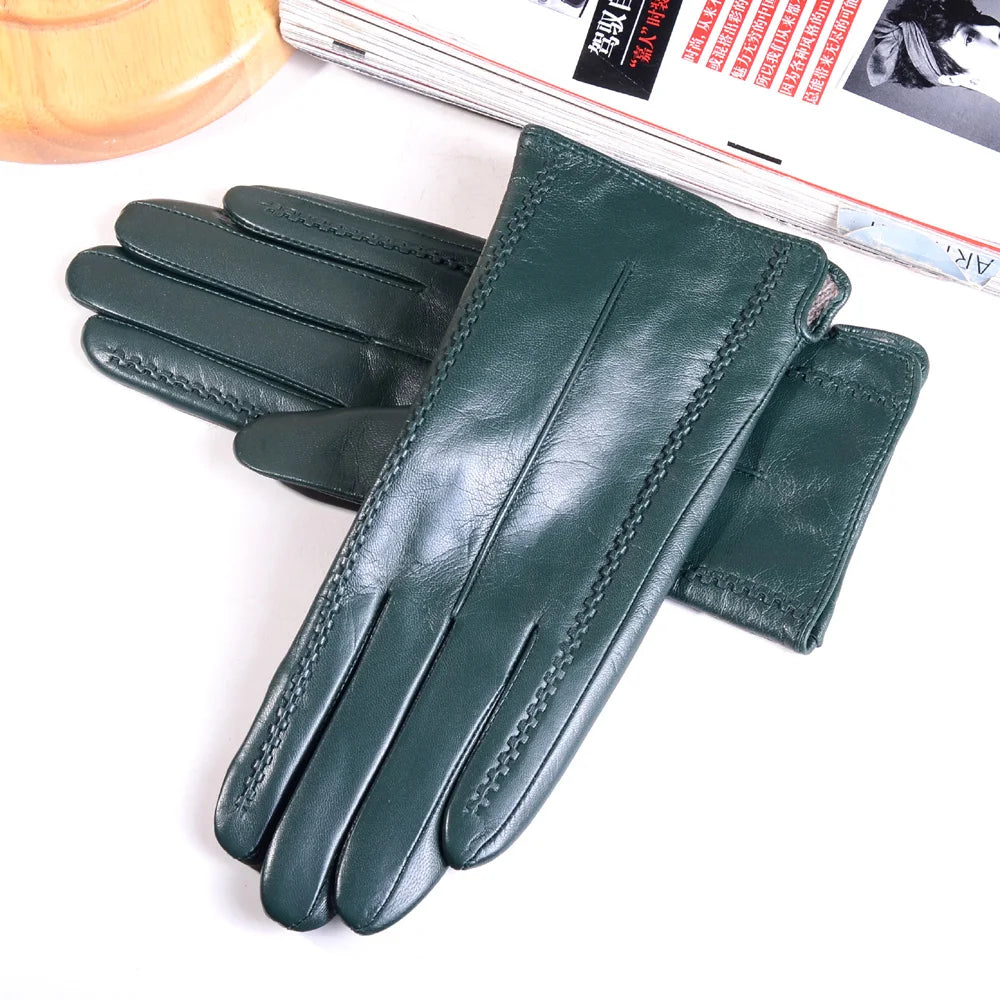 Women's Leather Wool-Lined Winter Gloves with Touchscreen