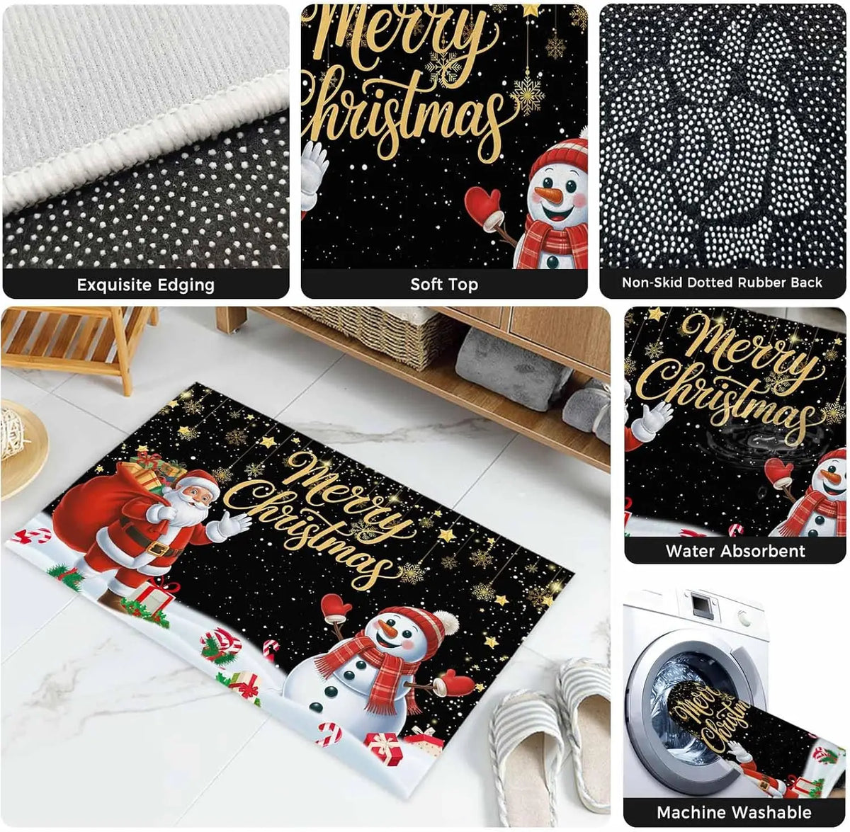 Christmas Doormat – Santa & Snowman Non-Slip Welcome Mat