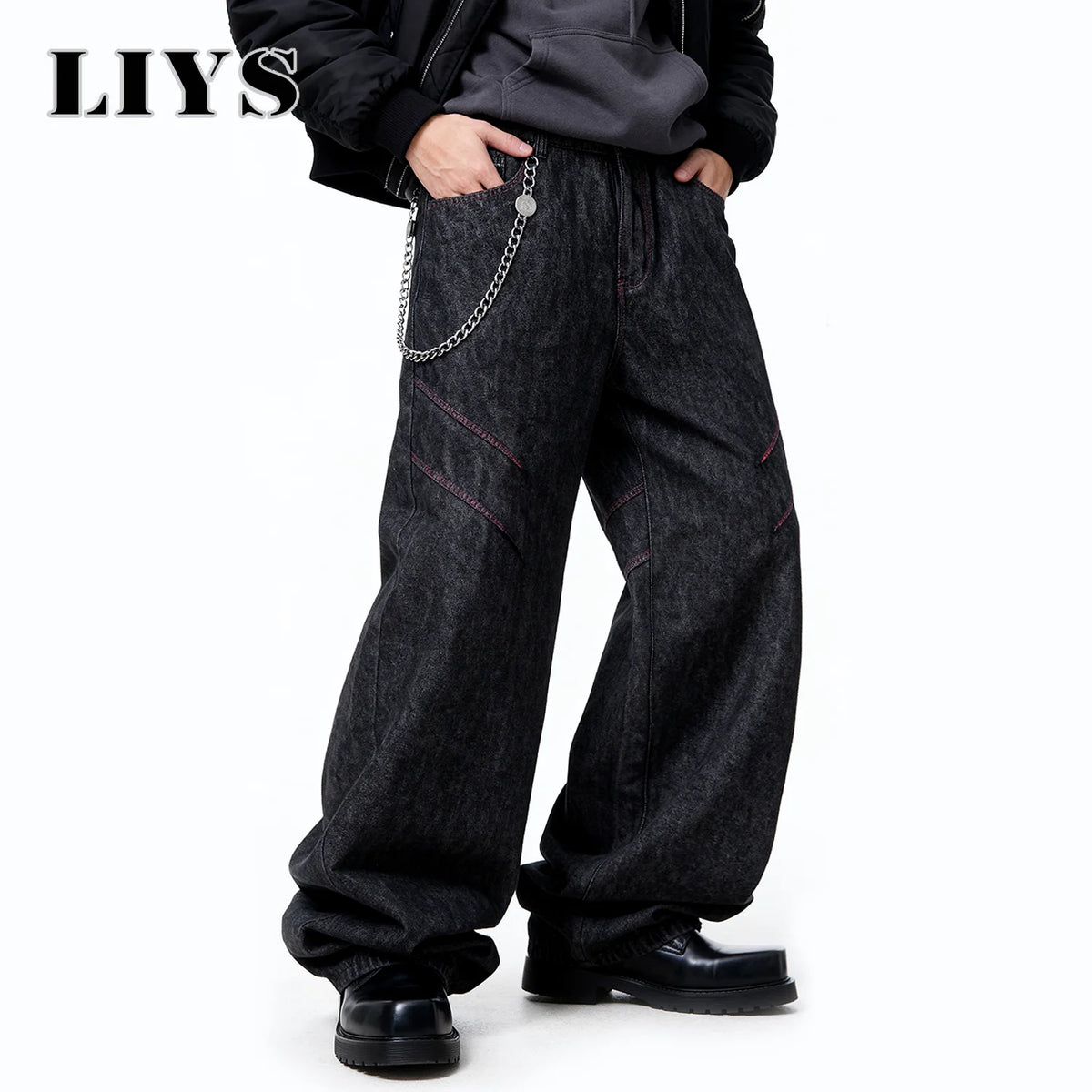 Black Baggy Wide Leg Jeans – Men's Retro Loose Denim