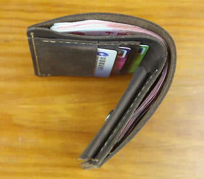 Handmade Crazy Horse Leather Bifold Wallet with Coin Pocket