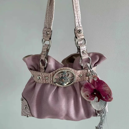 Retro Y2k Rivet Underarm Bag Women Brand Belt Buckle Shoulder Handbag