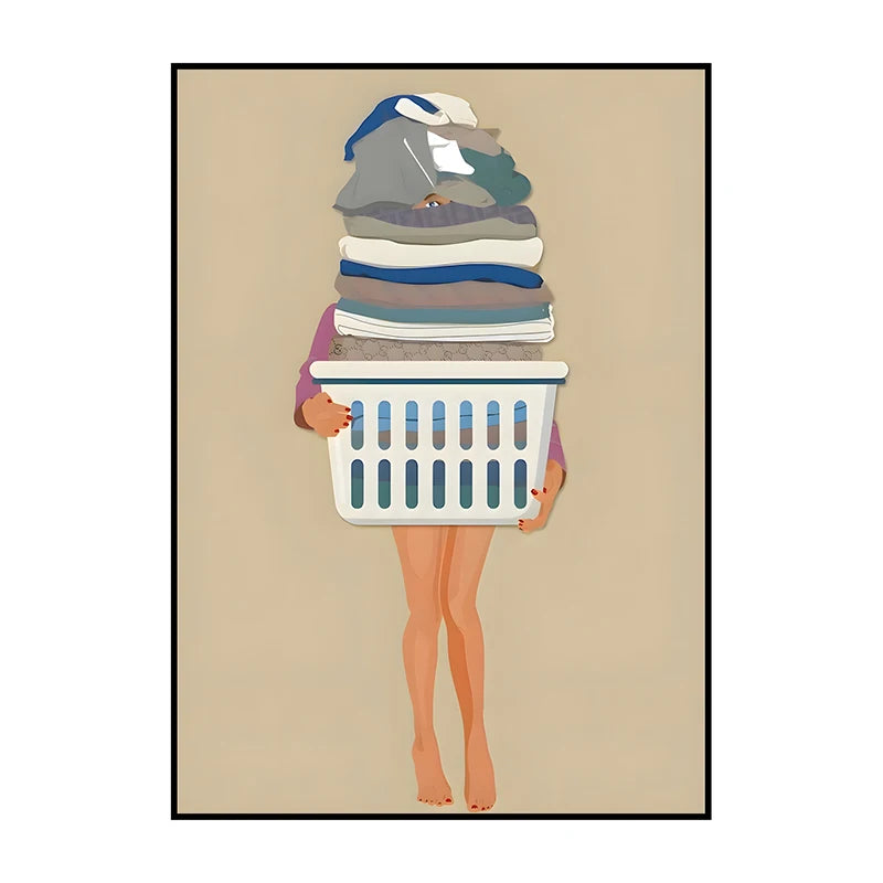 Laundry Basket Canvas Poster – Minimalist Funny Wall Art Print