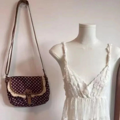 New Korean Polka Dot Niche Design Vintage Women's Single Shoulder Crossbody Bag