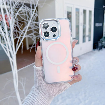 MagSafe Clear Aurora iPhone Case – Metal Lens Frame, Wireless Charging