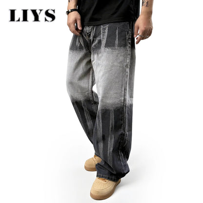 LIYS Tie-Dye Gradient Baggy Wide Leg Jeans – Unisex Streetwear Denim