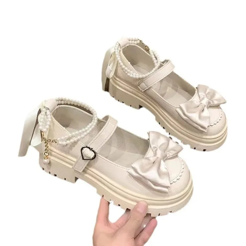 Lolita Platform Mary Jane Shoes – Bow & Pearl Ankle Strap