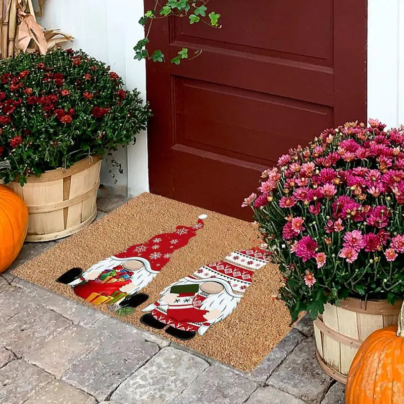 Christmas Gnome Welcome Door Mat – Indoor Outdoor Holiday Rug