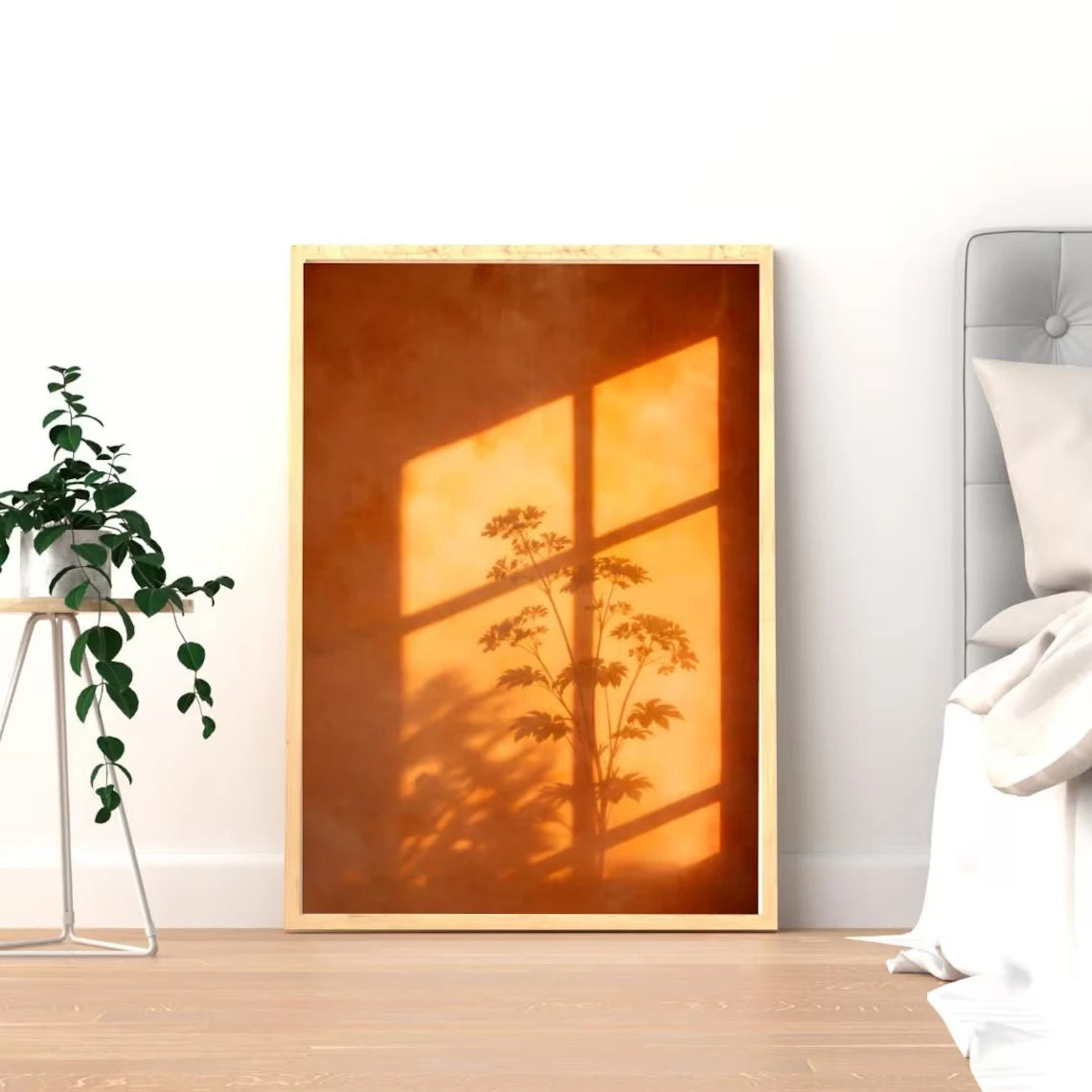 Botanical Window Shadow Canvas Wall Art – Terracotta Sunset Print