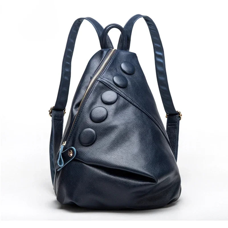 Genuine Leather Women Backpack – Rivet Detail Luxury Bag