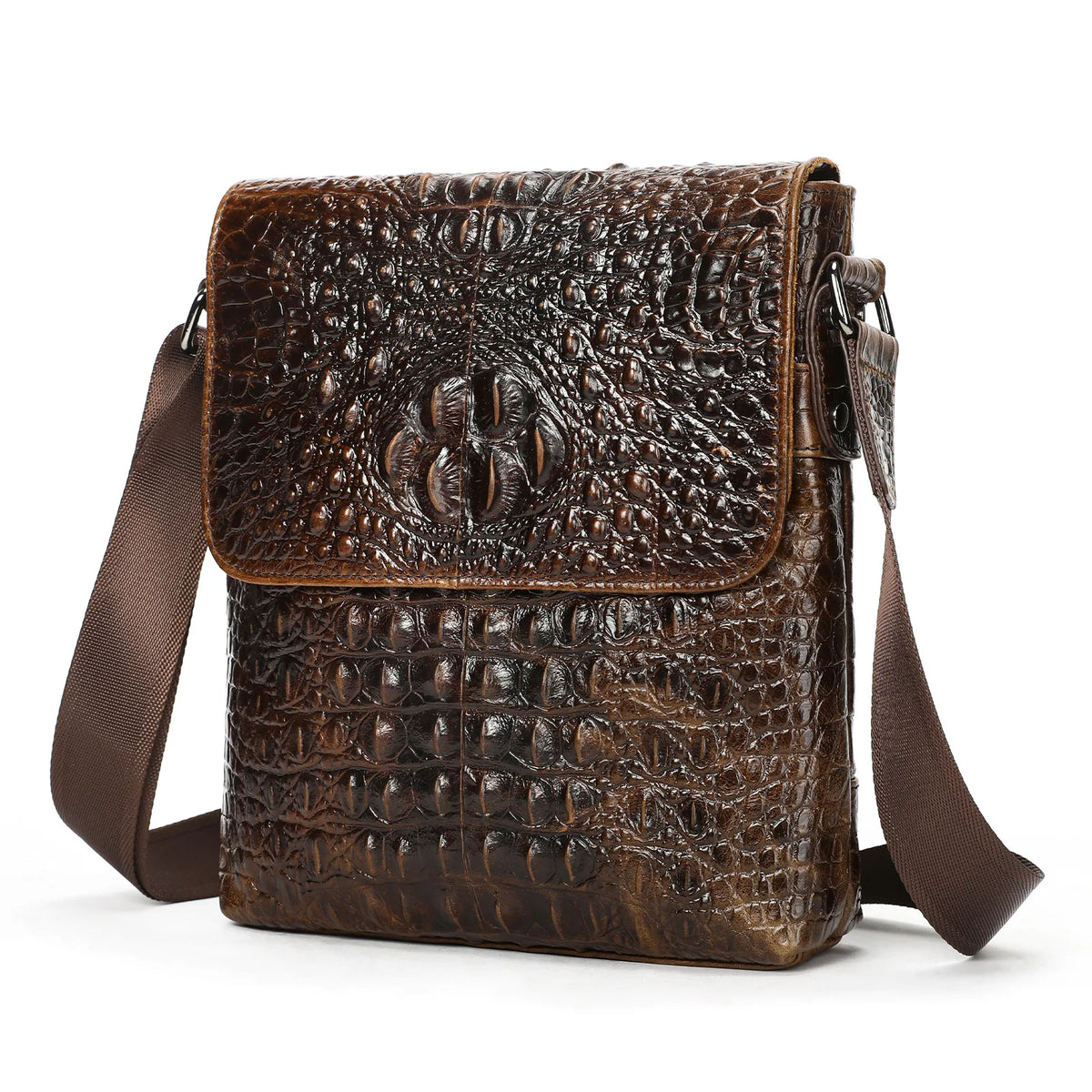 Alligator Embossed Leather Men's Crossbody Bag – Genuine Cowhide