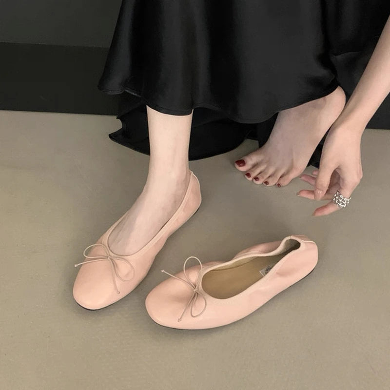 Women's Ballet Flat Shoes with Bow – Elegant Slip-On Flats