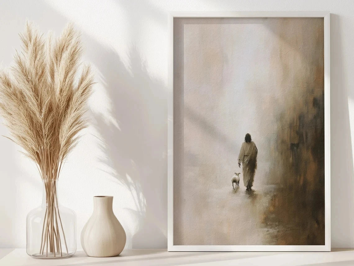 Good Shepherd Poster – Jesus & Lost Sheep Watercolor Wall Art