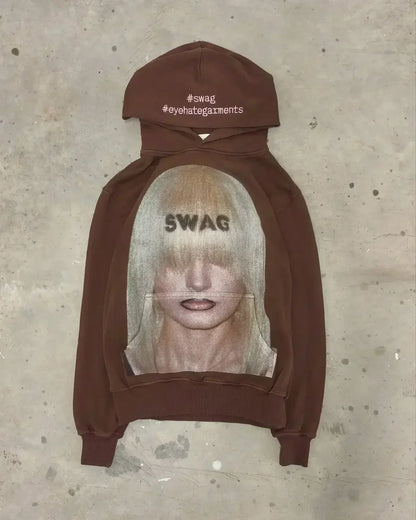 Y2K Graphic Print Oversized Hoodie – Women's Goth Grunge Streetwear Sweatshirt