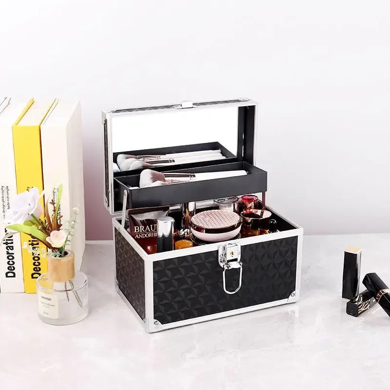 Professional Aluminum Makeup Case with Mirror & Organizer