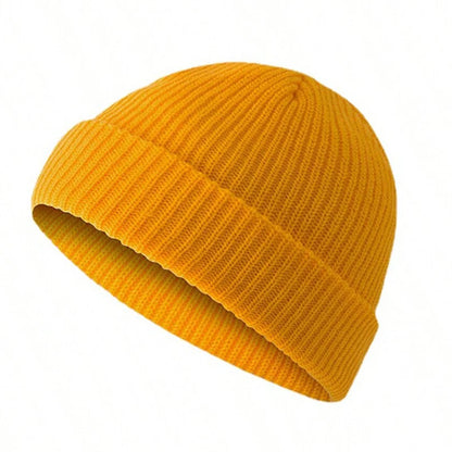 Short Brim Knit Beanie Unisex Minimalist Solid Winter Hat