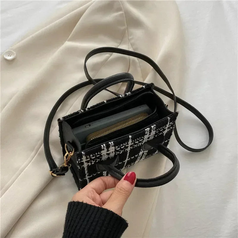 Women Mini Handbag Ladies Pouch Fashion Check Pattern Shoulder Bag