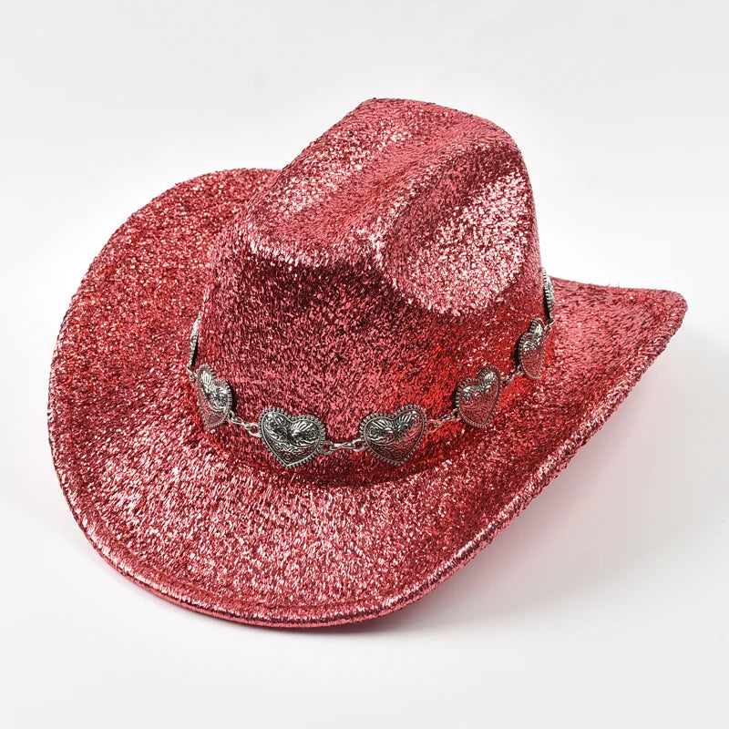 Glitter Cowboy Hat with Rhinestone Chain – Unisex Party Hat