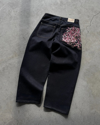 Embroidery Wide Leg Denim Jeans Y2K Harajuku Women Baggy Pants