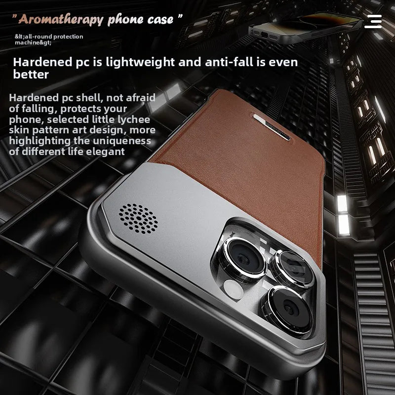 Magnetic PU Leather Aromatherapy Case for iPhone 17 Pro Max