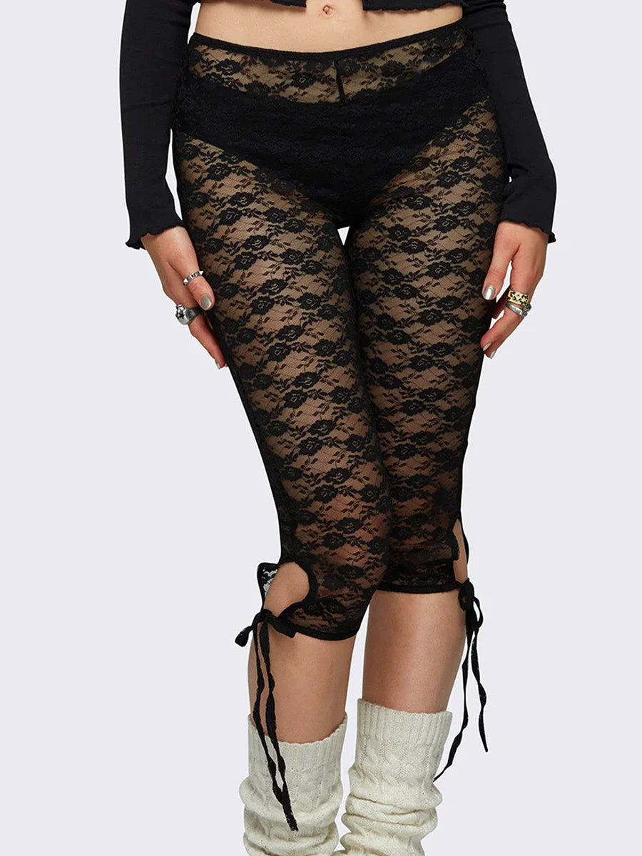 Lace Capri Pants for Women – See-Through Bandage Streetwear
