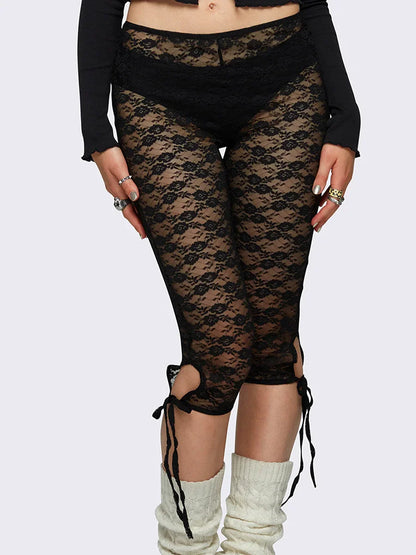 Lace Capri Pants for Women – See-Through Bandage Streetwear
